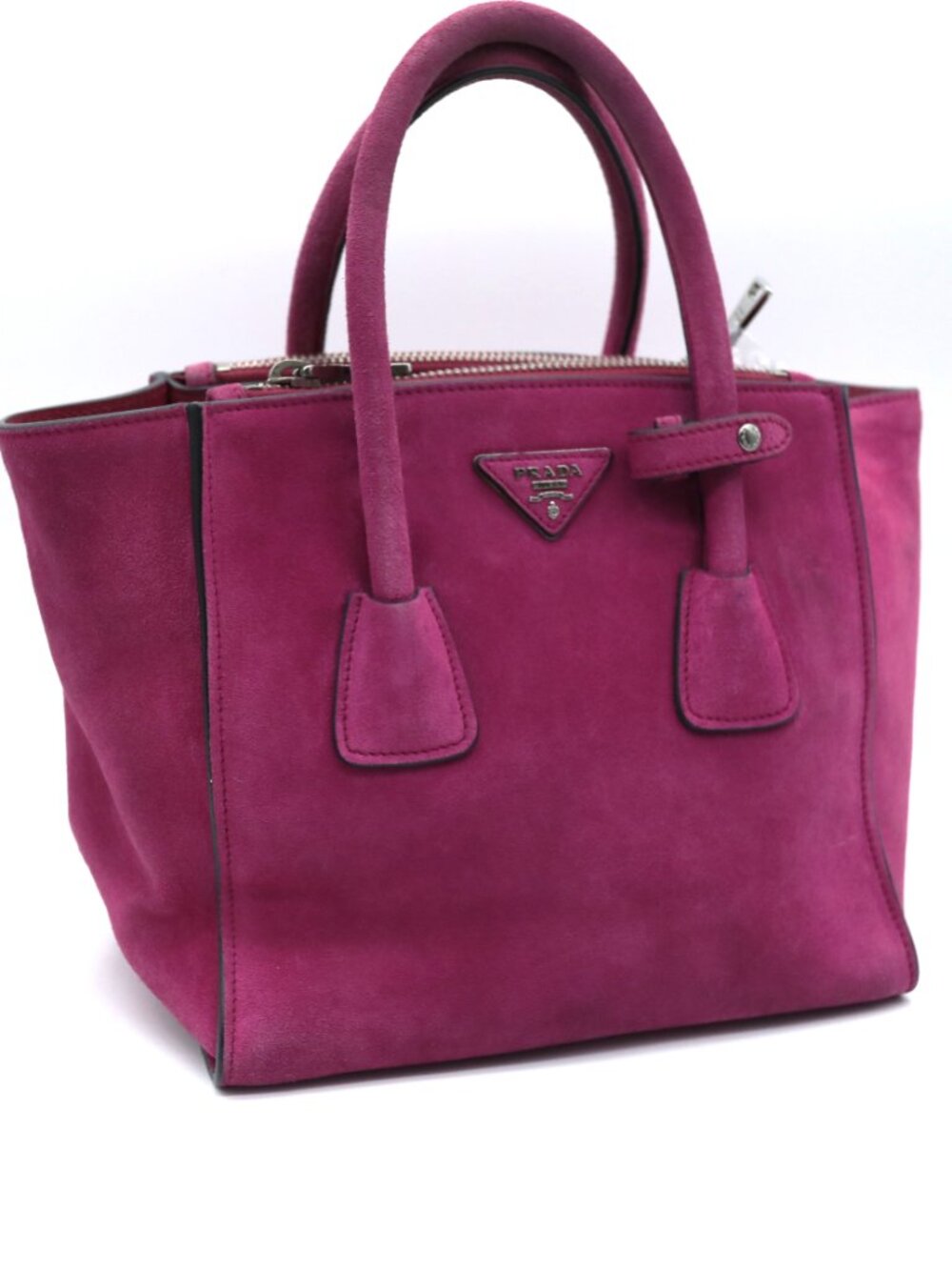 Prada Scamosciato Twin Pocket Tote Pink Suede Leather Shoulder Bag - Picture 2 of 15